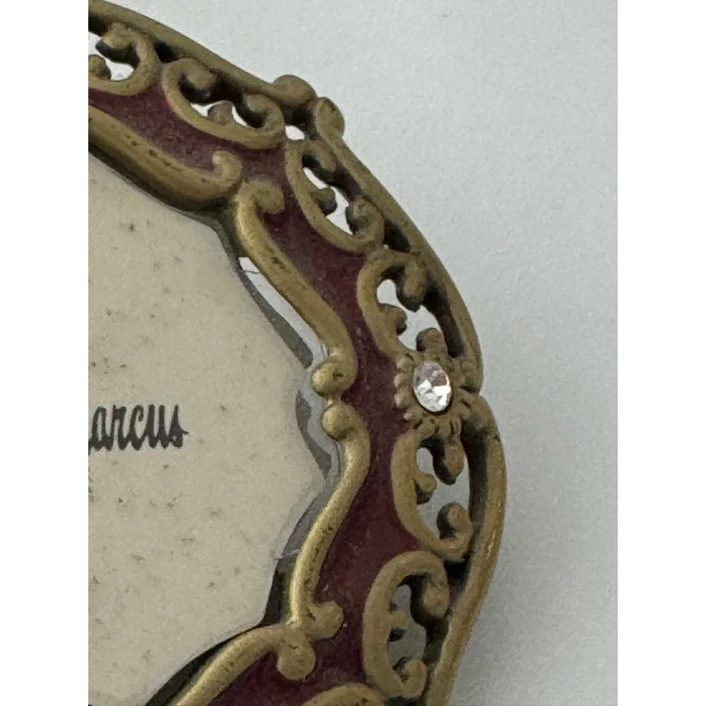 Neiman Marcus Jay Strongwater Mini Picture Frame Gold Burgundy Enamel Rhinestone